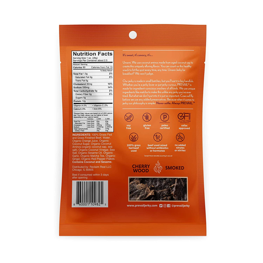 Prevail Grass-Fed Beef Jerky Umami 64 g
