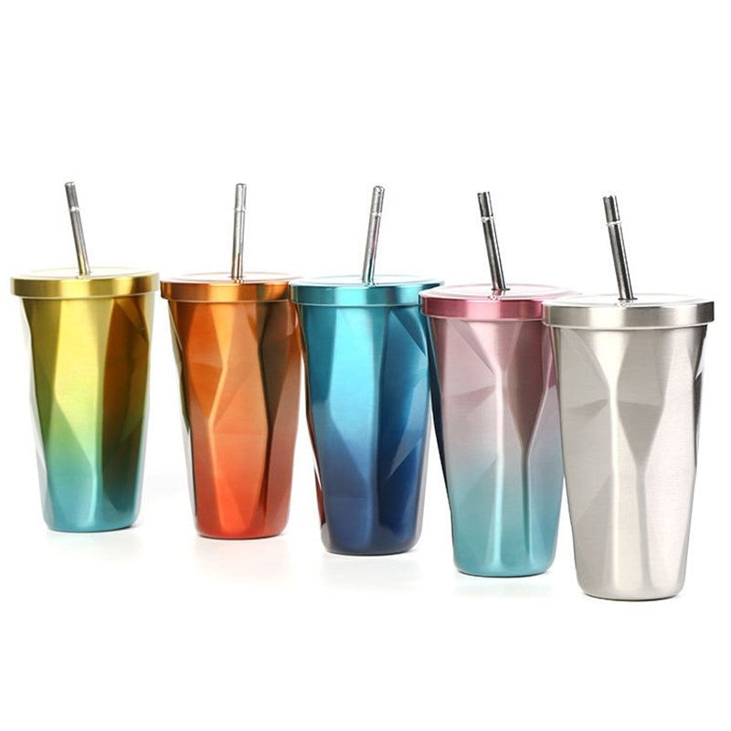 Prismatischer Tumbler aus Edelstahl mit Stroh