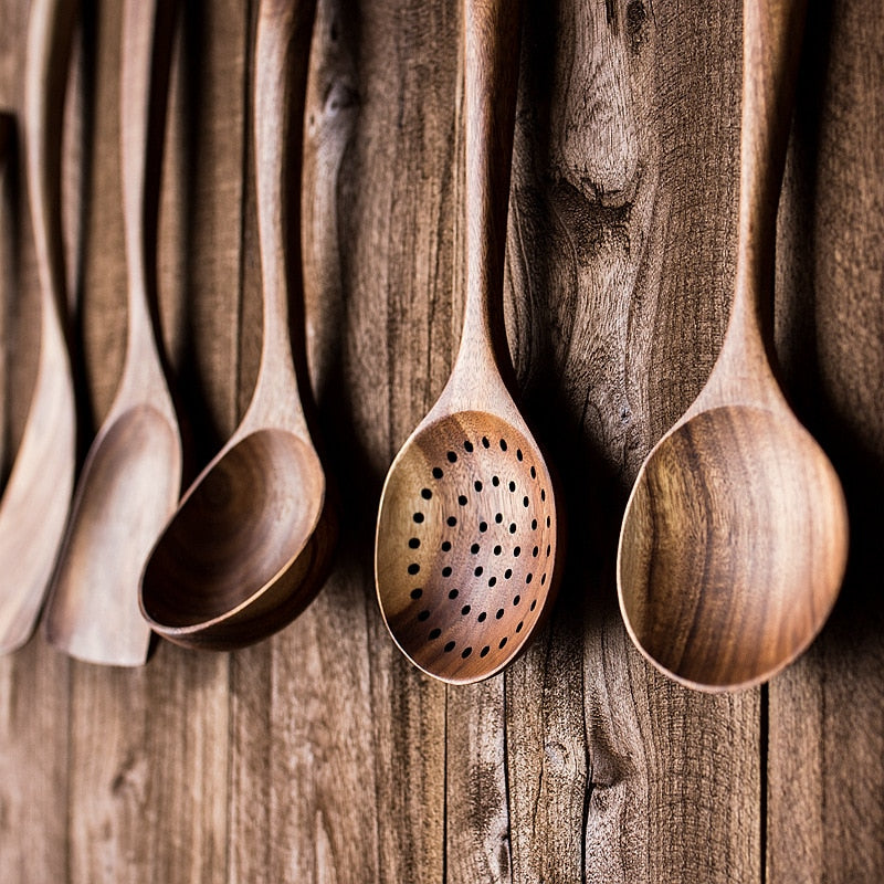 9 Stück Teak Wood Küchenwerkzeug