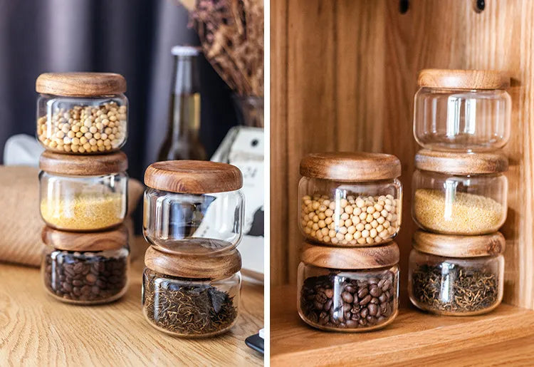 Wilder Kollektion Acacia Wood & Glas Sealable Food Storage Jars