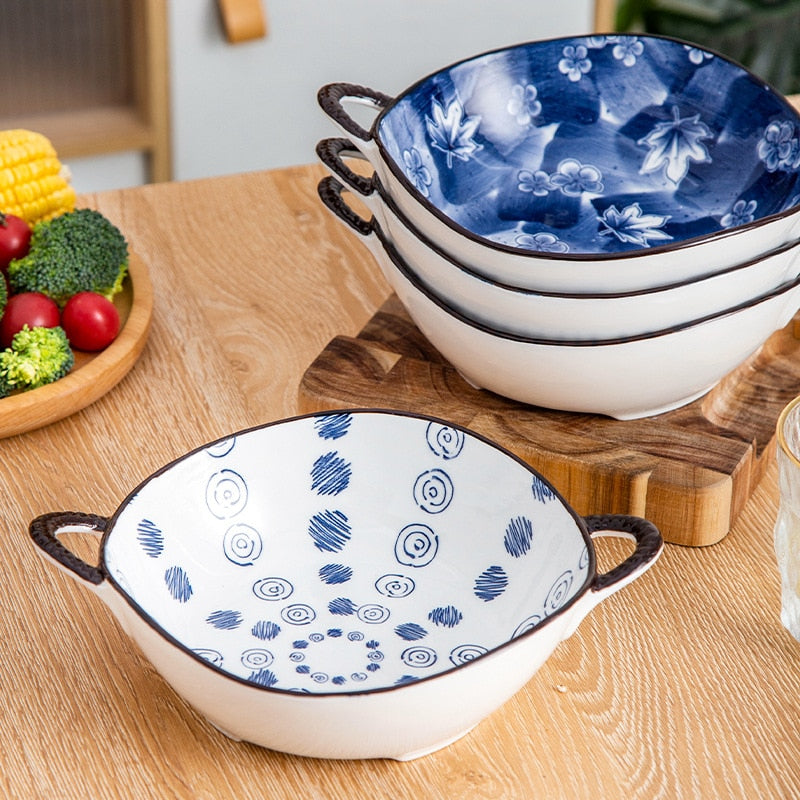 Farmhouse New England Style unregelmäßig geformte Keramikschalen mit Griffen