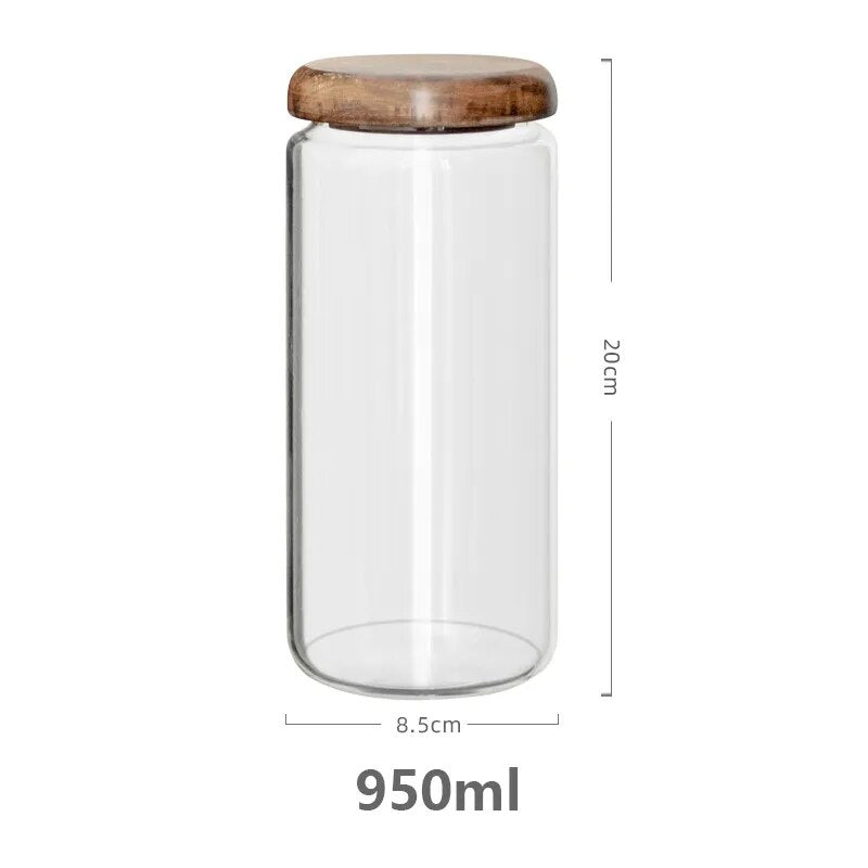 Wilder Kollektion Acacia Wood & Glas Sealable Food Storage Jars