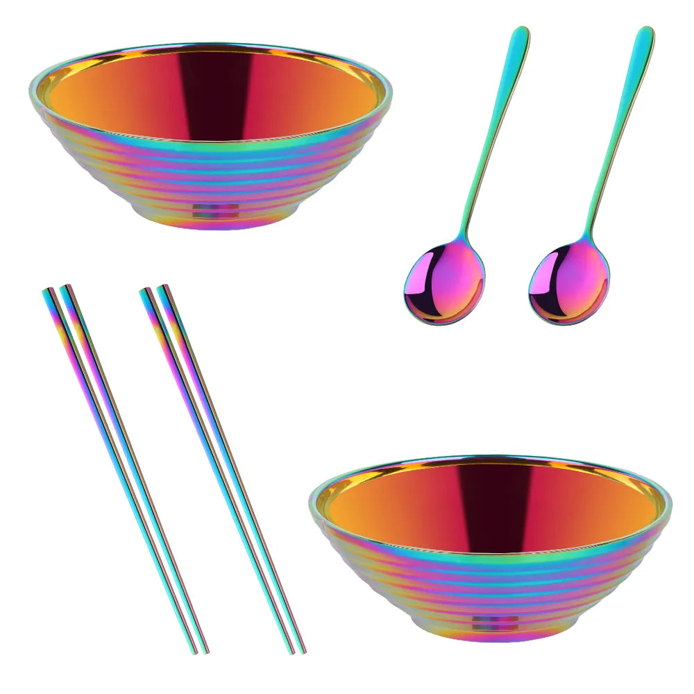 Glam Edelstahl Insulated Bunte Nudelschalen Sets mit Utensilien
