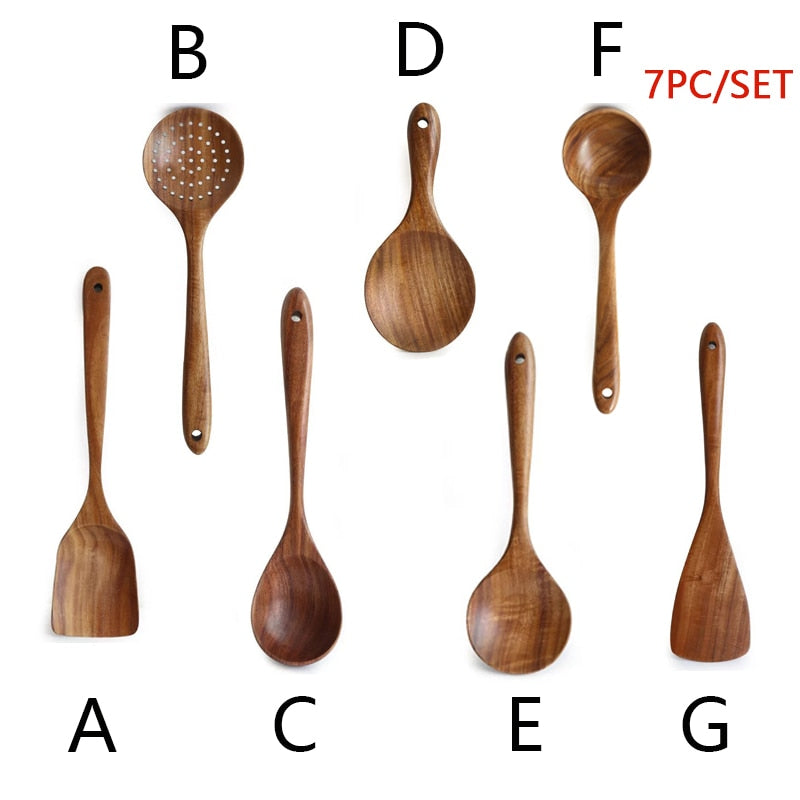 9 Stück Teak Wood Küchenwerkzeug