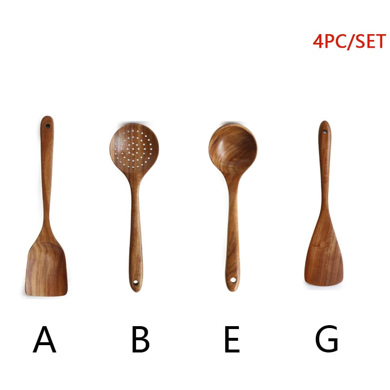9 Stück Teak Wood Küchenwerkzeug