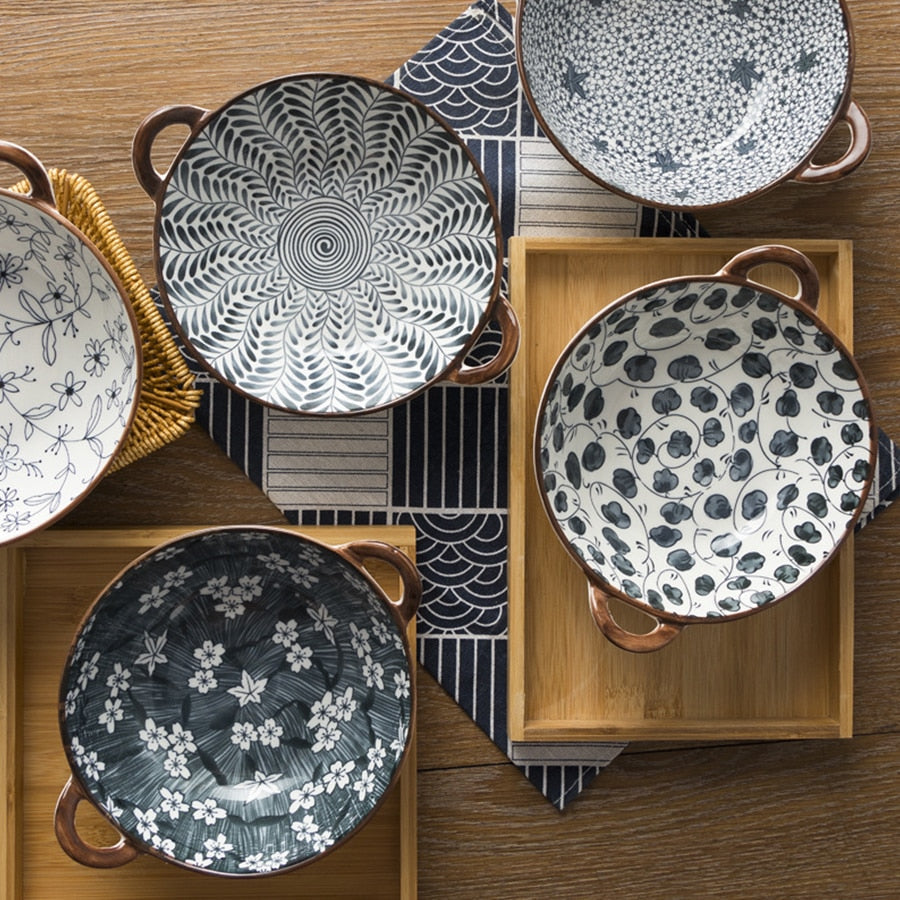 Farmhouse Modern Style unregelmäßig geformte Keramikschalen mit Griffen