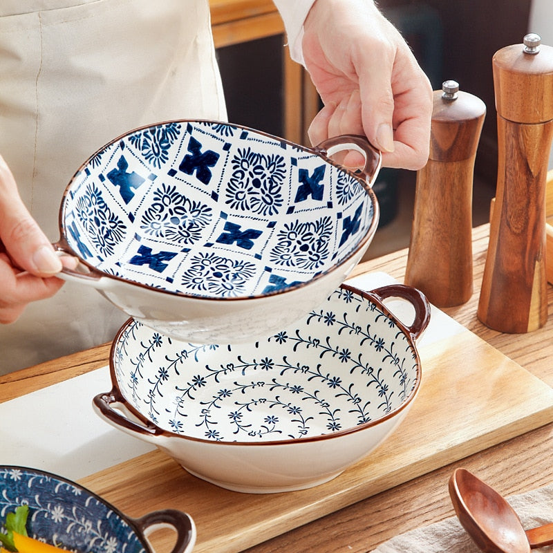 Farmhouse mediterranen Stil unregelmäßig geformte Keramikschalen mit Griffen