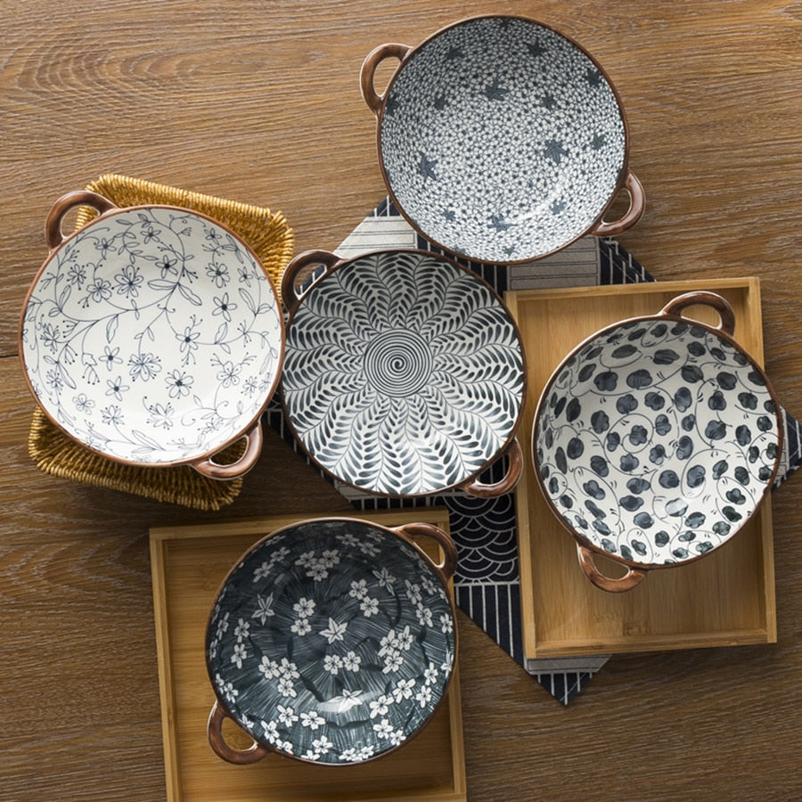 Farmhouse Modern Style unregelmäßig geformte Keramikschalen mit Griffen