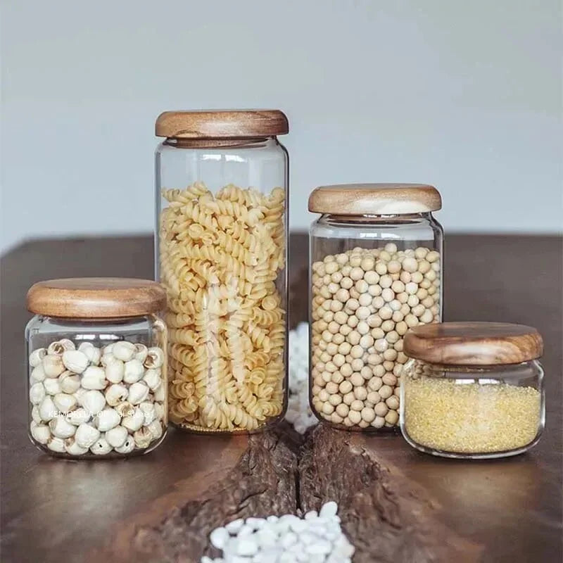 Wilder Kollektion Acacia Wood & Glas Sealable Food Storage Jars