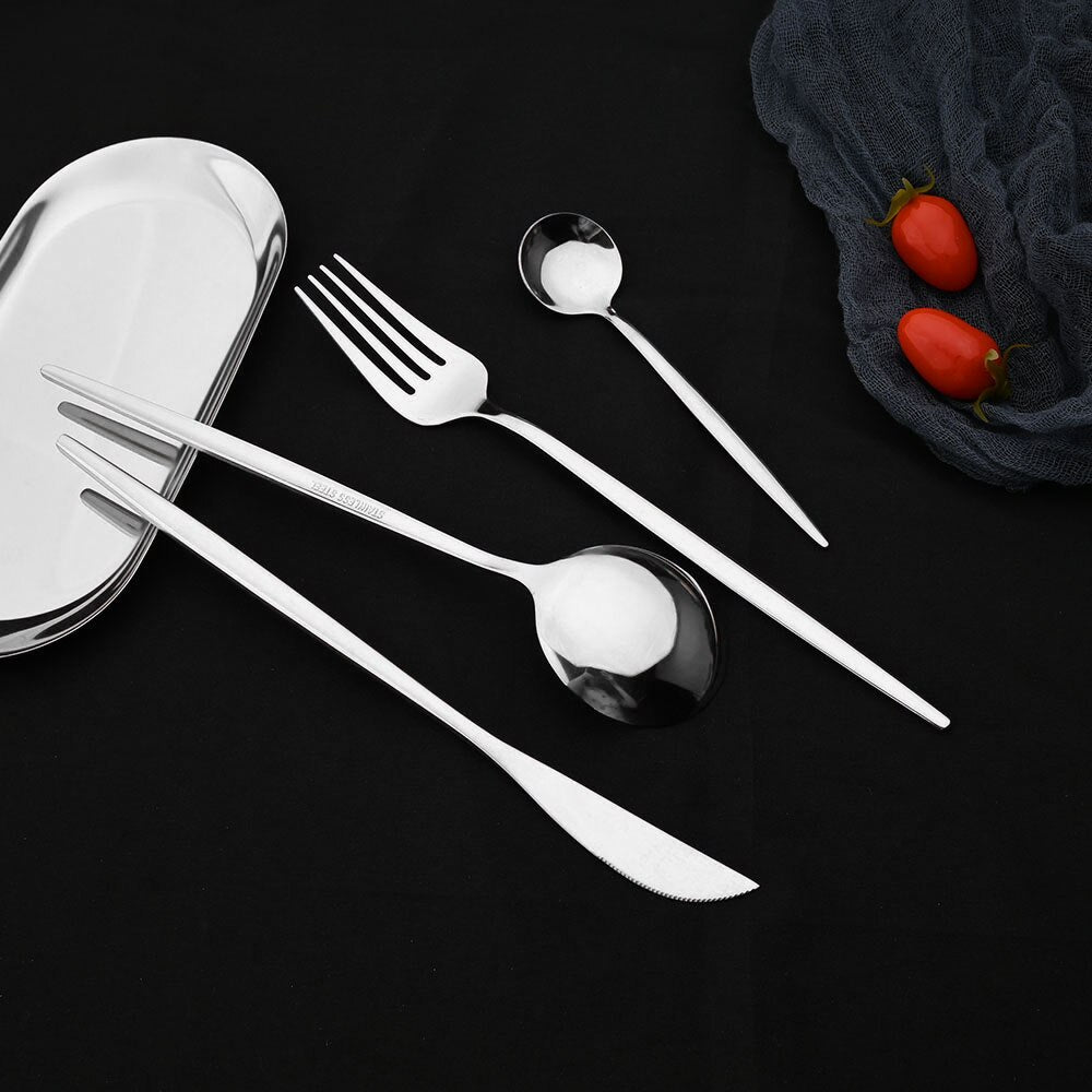 Edelstahl 24 Stück Silber Modernes Flatware-Set mit bunten Griffen