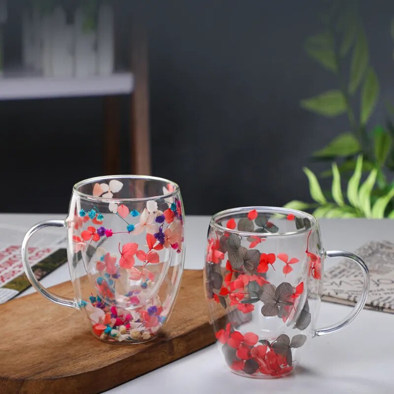 Petal Fancy Getrocknete Blumen Doppelwand Glasbecher