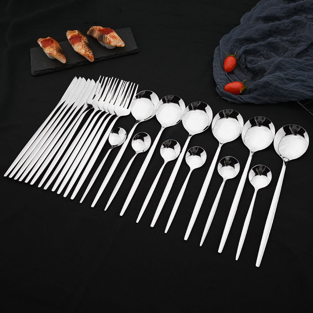 Edelstahl 24 Stück Silber Modernes Flatware-Set mit bunten Griffen