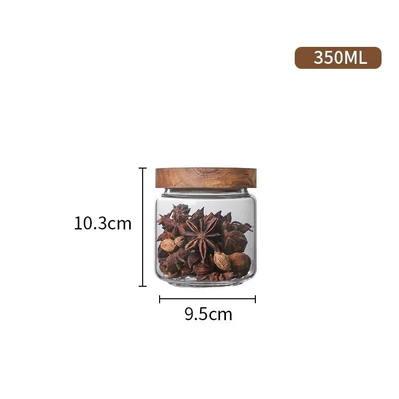 Wildnis Sammlung Acacia Wood & Glas Sealable Food Storage Jars