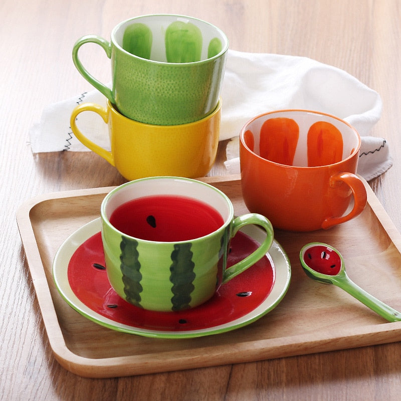 Sommer Fruit Style Keramikbecher, Löffel & Platte Set