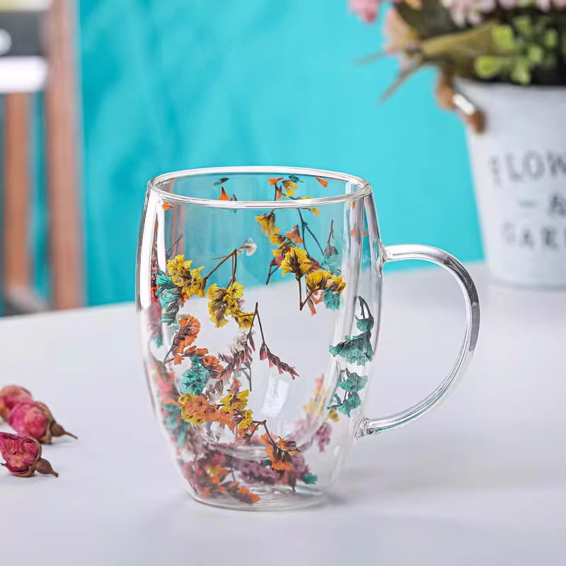 Brilliant Meadow Getrocknete Blumen Doppelwand Glasbecher