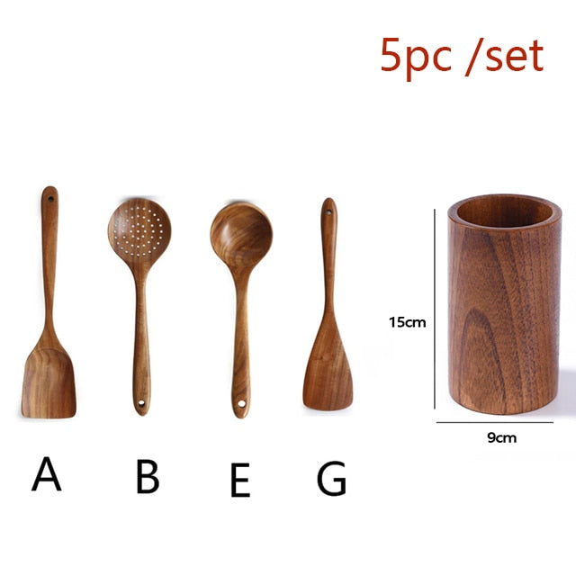 9 Stück Teak Wood Küchenwerkzeug