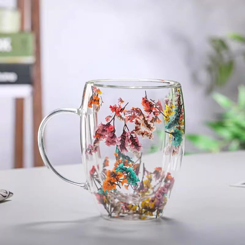 Brilliant Meadow Getrocknete Blumen Doppelwand Glasbecher