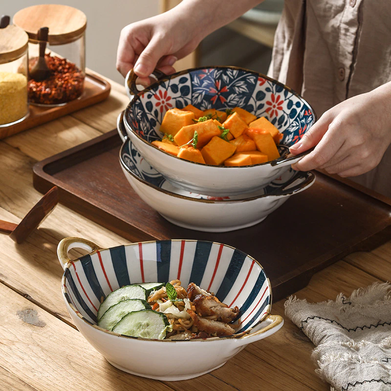 Farmhouse Oriental Style unregelmäßig geformte Keramikschalen mit Griffen