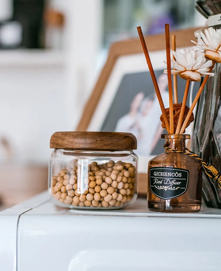 Wilder Kollektion Acacia Wood & Glas Sealable Food Storage Jars