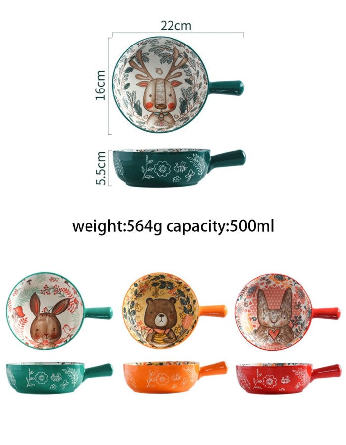 Entzückende Nordic Forest Freunde Keramik Backschüsseln mit Griff