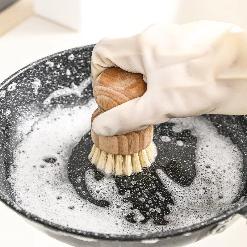 Natural Fiber Round Scrub Brush mit Holzgriff