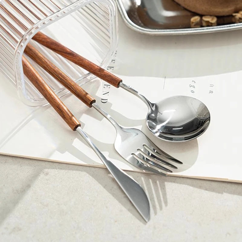 Ferme Edelstahl Flatware 3-teiliges Set mit Rosewood Griffe