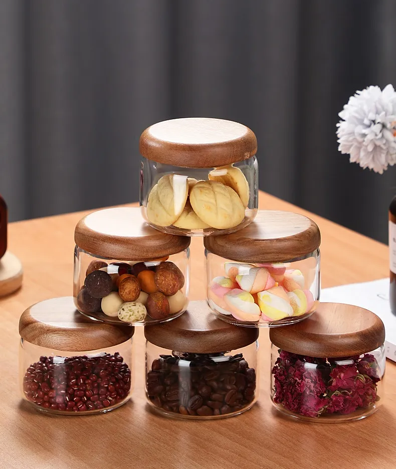 Wilder Kollektion Acacia Wood & Glas Sealable Food Storage Jars