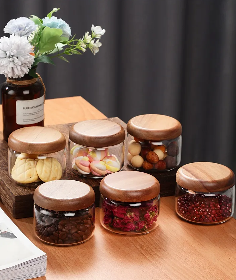 Wilder Kollektion Acacia Wood & Glas Sealable Food Storage Jars