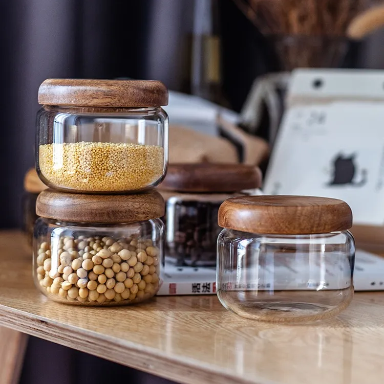 Wilder Kollektion Acacia Wood & Glas Sealable Food Storage Jars