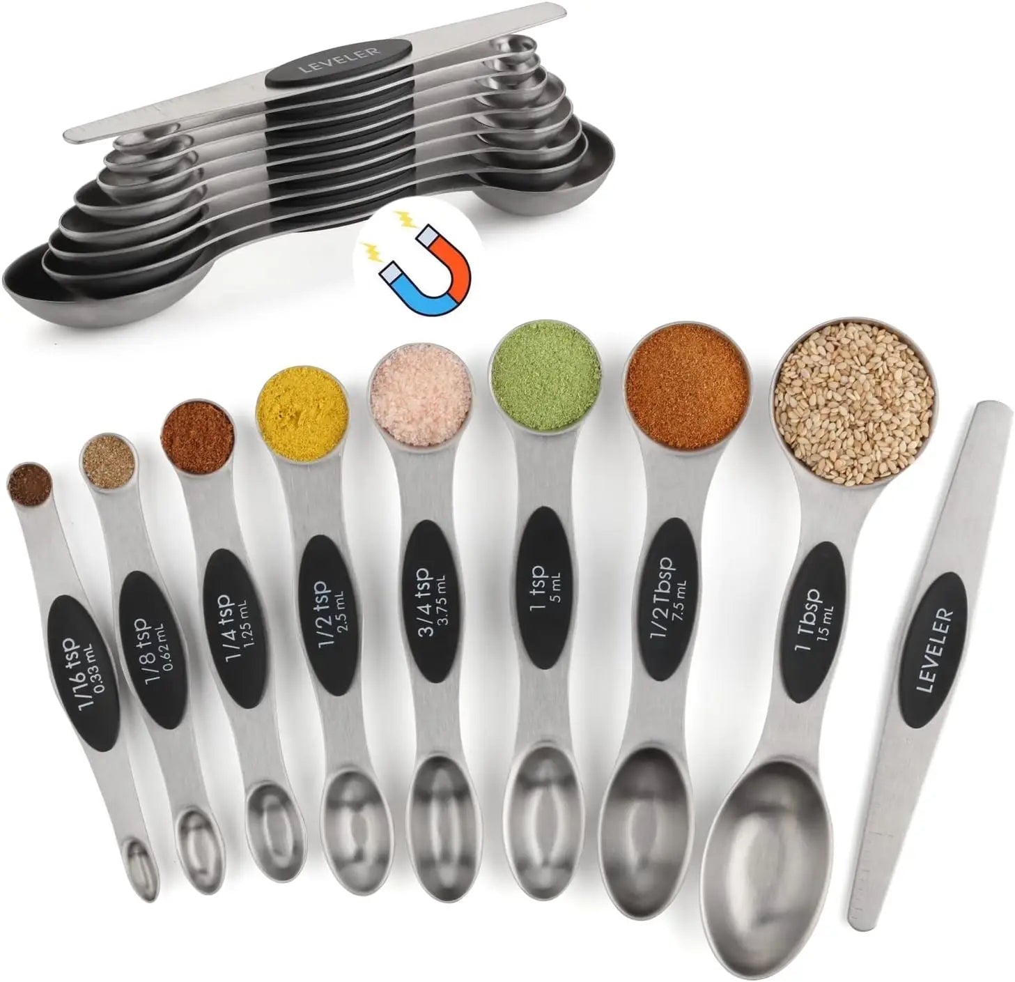 Alltägliches Edelstahlmagnet-Doppelkopf-Stapel-Messlöffel-Set