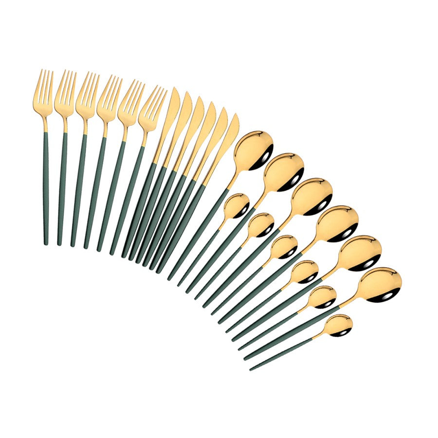 Edelstahl 24 Stück Gold Modernes Flatware-Set mit bunten Griffen