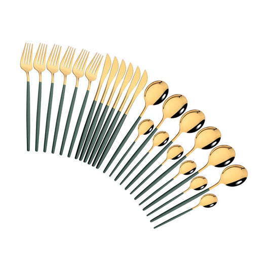 Edelstahl 24 Stück Gold Modernes Flatware-Set mit bunten Griffen