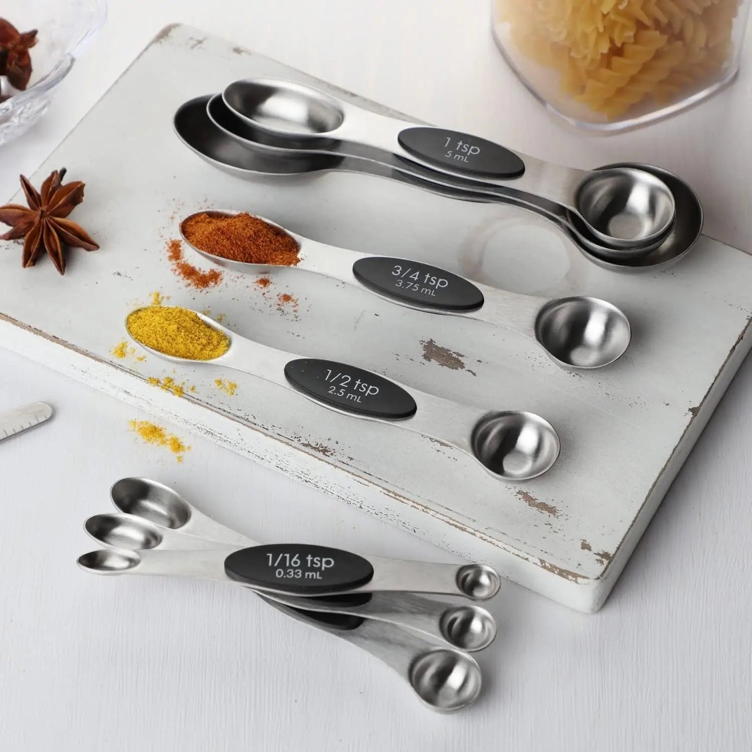 Alltägliches Edelstahlmagnet-Doppelkopf-Stapel-Messlöffel-Set