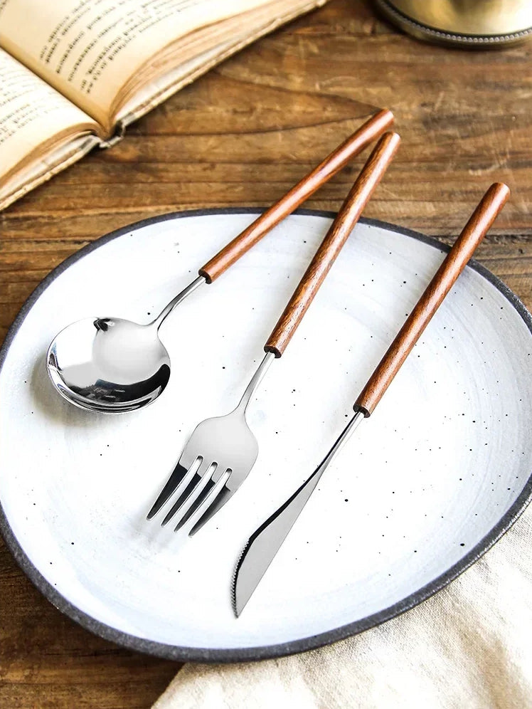 Ferme Edelstahl Flatware 3-teiliges Set mit Rosewood Griffe