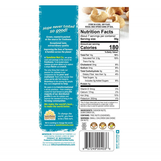 Sunshine Nut Co Whole geröstete Cashews perfekt schlicht 198 g