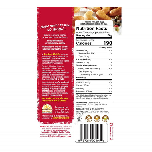 Sunshine Nut Co Whole geröstete Cashewnüsse Funken der Gewürze 198 g
