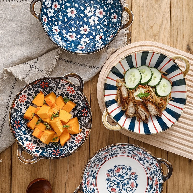 Farmhouse Oriental Style unregelmäßig geformte Keramikschalen mit Griffen