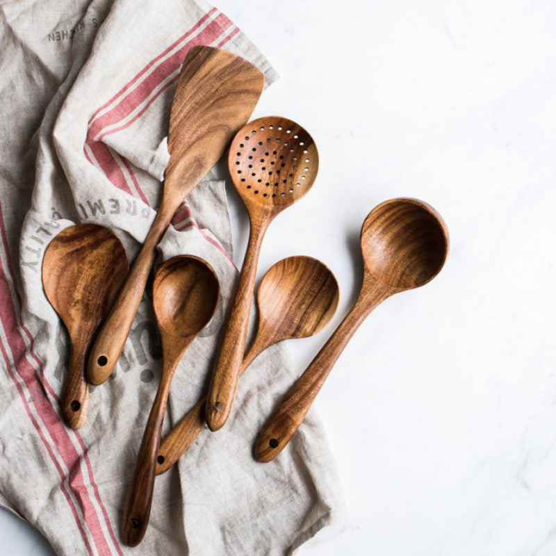 9 Stück Teak Wood Küchenwerkzeug