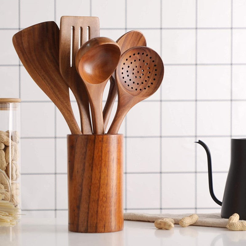 9 Stück Teak Wood Küchenwerkzeug