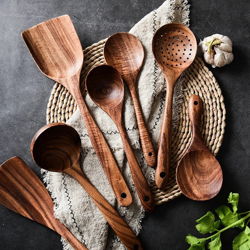 9 Stück Teak Wood Küchenwerkzeug