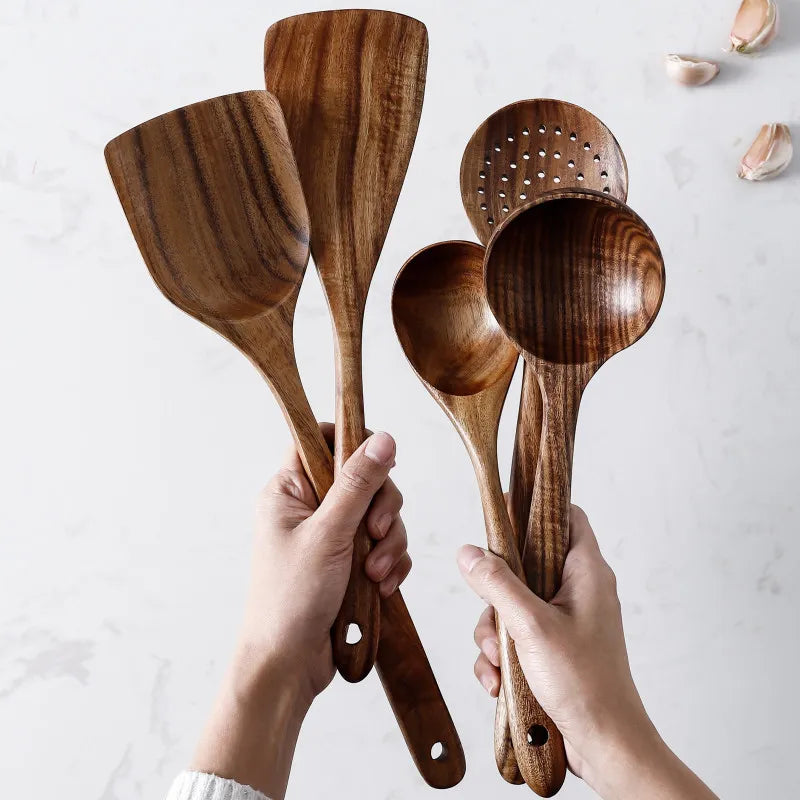 9 Stück Teak Wood Küchenwerkzeug