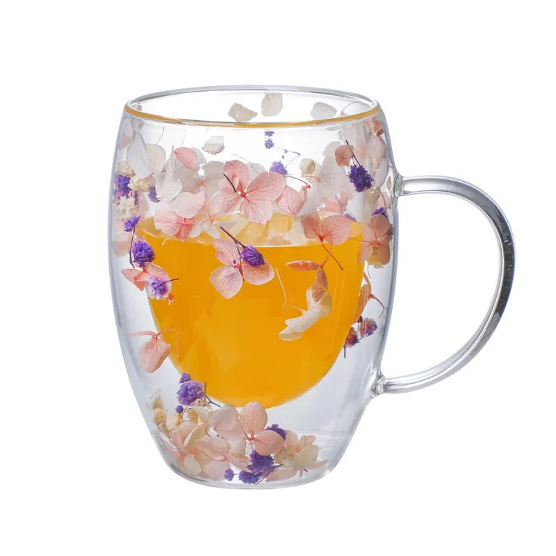 Petal Fancy Getrocknete Blumen Doppelwand Glasbecher