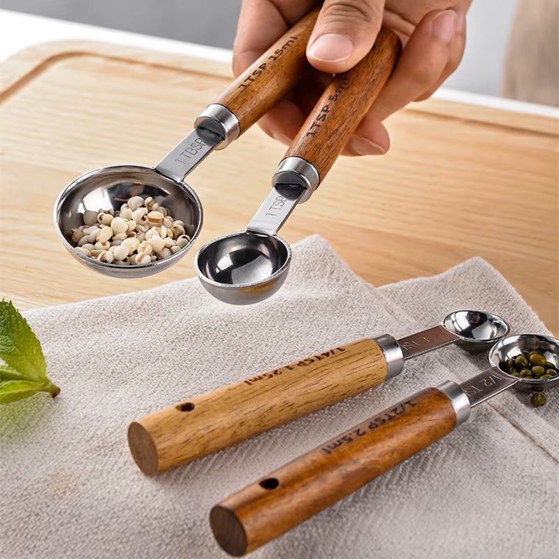 Luxus Chef Wood & Edelstahl Messbecher & Löffel