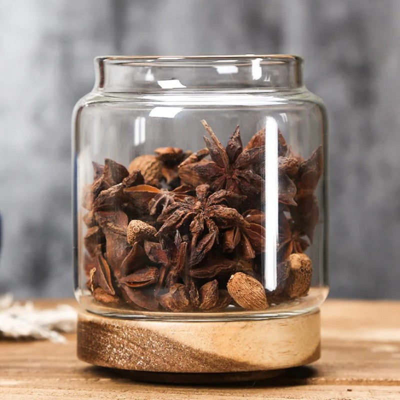 Wildnis Sammlung Acacia Wood & Glas Sealable Food Storage Jars