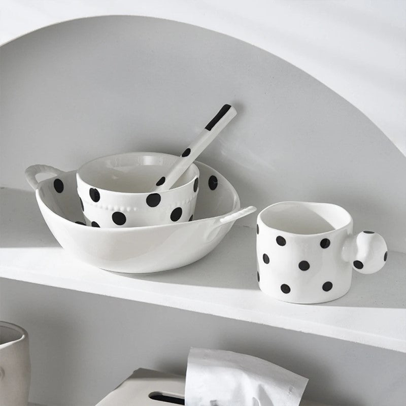 Farmhouse Schwarz Polka Dot Style unregelmäßig geformte Keramik-Dinnerware