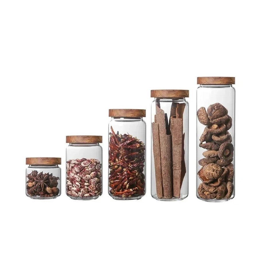 Wildnis Sammlung Acacia Wood & Glas Sealable Food Storage Jars