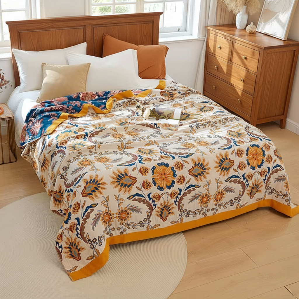 Regal Blumen Reversible Cotton Steppdecke Coverlet Leichte Bettwäsche