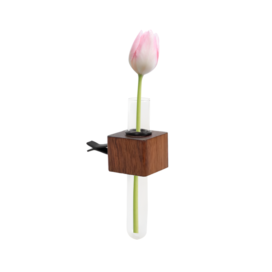 Holz & Glas Tube Car Bud Vasen mit Vent Clip