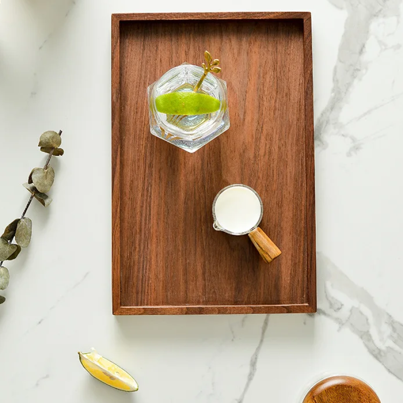 Moderne Luxus-Holz-Rechteck-Trays mit vertieften Griffen