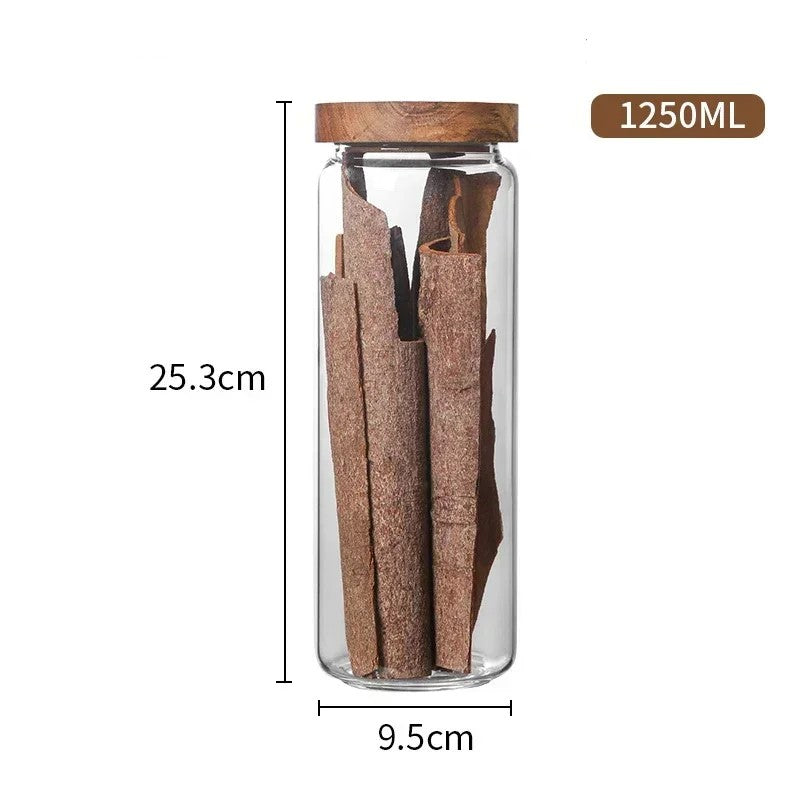 Wildnis Sammlung Acacia Wood & Glas Sealable Food Storage Jars